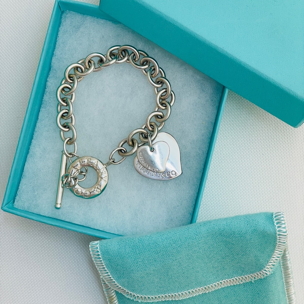 Tiffany & Co Sterling Silver 925 Double Heart Tag Toggle Closure Bracelet